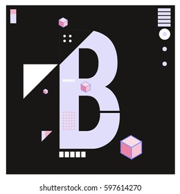 Vector Letter B Memphis style geometrical color outline font. Graphical decorative type. Template for poster design.