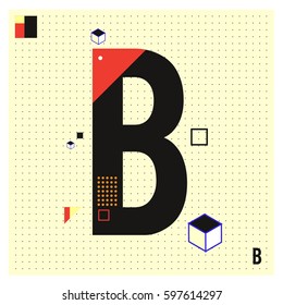 Vector Letter B Memphis style geometrical color outline font. Graphical decorative type. Template for poster design.