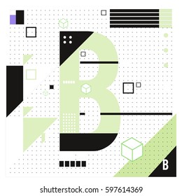 Vector Letter B Memphis style geometrical color outline font. Graphical decorative type. Template for poster design.