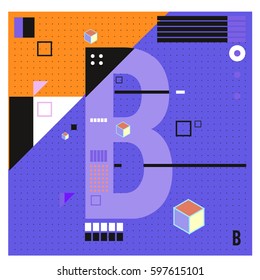 Vector Letter B Memphis style geometrical color outline font. Graphical decorative type. Template for poster design.