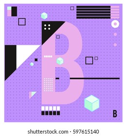 Vector Letter B Memphis style geometrical color outline font. Graphical decorative type. Template for poster design.