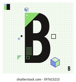 Vector Letter B Memphis style geometrical color outline font. Graphical decorative type. Template for poster design.