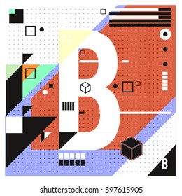 Vector Letter B Memphis style geometrical color outline font. Graphical decorative type. Template for poster design.