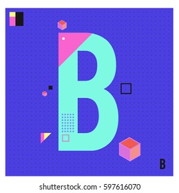 Vector Letter B Memphis style geometrical color outline font. Graphical decorative type. Template for poster design.