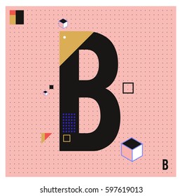 Vector Letter B Memphis style geometrical color outline font. Graphical decorative type. Template for poster design.