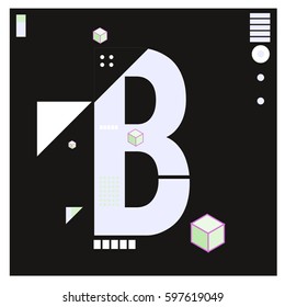 Vector Letter B Memphis style geometrical color outline font. Graphical decorative type. Template for poster design.