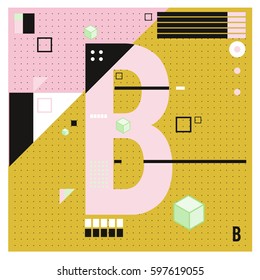 Vector Letter B Memphis style geometrical color outline font. Graphical decorative type. Template for poster design.