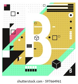 Vector Letter B Memphis style geometrical color outline font. Graphical decorative type. Template for poster design.