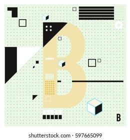 Vector Letter B Memphis style geometrical color outline font. Graphical decorative type. Template for poster design.