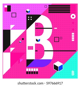 Vector Letter B Memphis style geometrical color outline font. Graphical decorative type. Template for poster design.