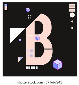 Vector Letter B Memphis style geometrical color outline font. Graphical decorative type. Template for poster design.