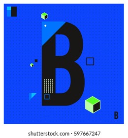 Vector Letter B Memphis style geometrical color outline font. Graphical decorative type. Template for poster design.