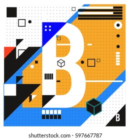 Vector Letter B Memphis style geometrical color outline font. Graphical decorative type. Template for poster design.