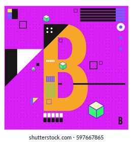 Vector Letter B Memphis style geometrical color outline font. Graphical decorative type. Template for poster design.