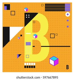 Vector Letter B Memphis style geometrical color outline font. Graphical decorative type. Template for poster design.