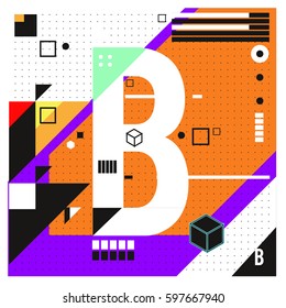 Vector Letter B Memphis style geometrical color outline font. Graphical decorative type. Template for poster design.