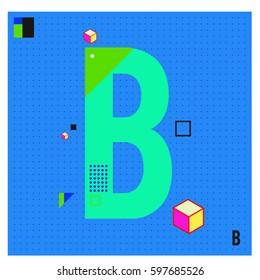 Vector Letter B Memphis style geometrical color outline font. Graphical decorative type. Template for poster design.