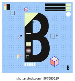Vector Letter B Memphis style geometrical color outline font. Graphical decorative type. Template for poster design.