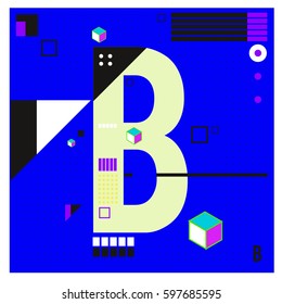 Vector Letter B Memphis style geometrical color outline font. Graphical decorative type. Template for poster design.