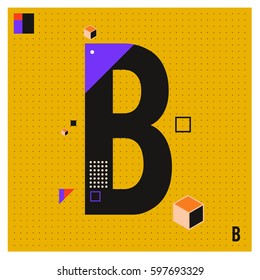 Vector Letter B Memphis style geometrical color outline font. Graphical decorative type. Template for poster design.