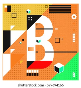 Vector Letter B Memphis style geometrical color outline font. Graphical decorative type. Template for poster design.