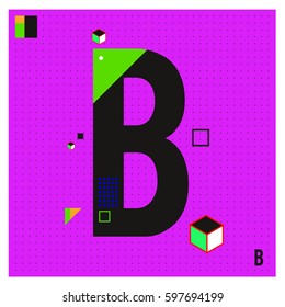 Vector Letter B Memphis style geometrical color outline font. Graphical decorative type. Template for poster design.