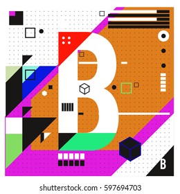 Vector Letter B Memphis style geometrical color outline font. Graphical decorative type. Template for poster design.