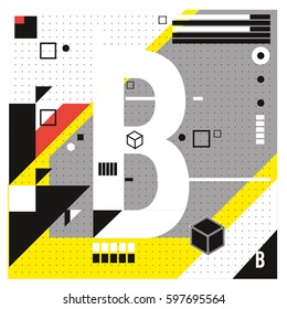 Vector Letter B Memphis style geometrical color outline font. Graphical decorative type. Template for poster design.