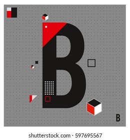 Vector Letter B Memphis style geometrical color outline font. Graphical decorative type. Template for poster design.