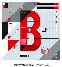 Vector Letter B Memphis style geometrical color outline font. Graphical decorative type. Template for poster design.