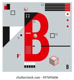 Vector Letter B Memphis style geometrical color outline font. Graphical decorative type. Template for poster design.
