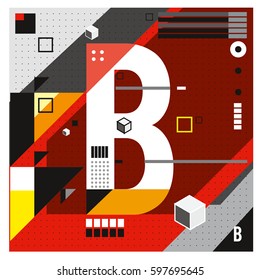 Vector Letter B Memphis style geometrical color outline font. Graphical decorative type. Template for poster design.