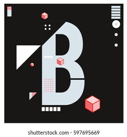 Vector Letter B Memphis style geometrical color outline font. Graphical decorative type. Template for poster design.