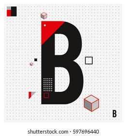 Vector Letter B Memphis style geometrical color outline font. Graphical decorative type. Template for poster design.