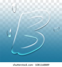 vector letter B realistic water droplets on blue transparent background.vector.illustration.