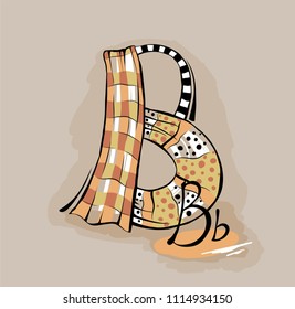 Vector Letter B stylized alphabet, light textile abstract picture.