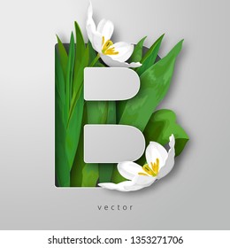 Vector letter B of white tulip flower