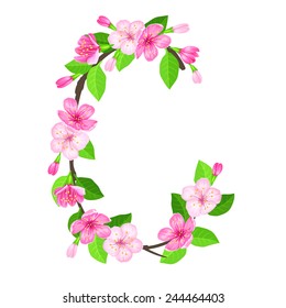 Vector letter of blossom apple flowers.