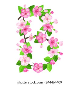 Vector letter of blossom apple flowers.