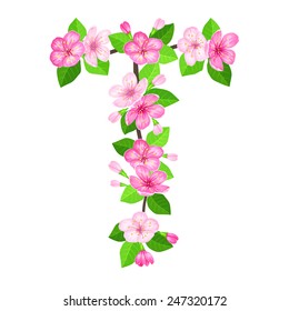 Vector letter of blossom apple flowers.