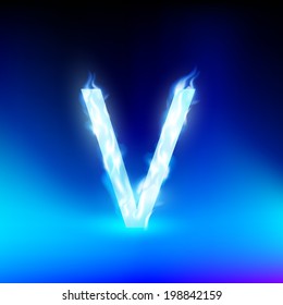 vector letter with blue fire