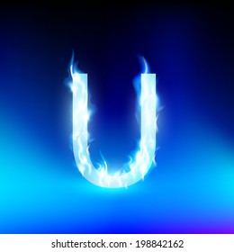 vector letter with blue fire