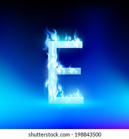 vector letter with blue fire