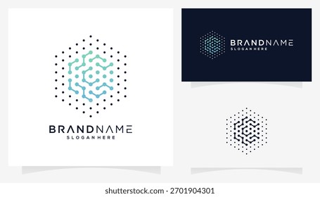 Vector letter C with dot connections in the form of a hexagonal cube icon symbols. Abstract unique monogram logo design inspiration. Gradient colors.	
