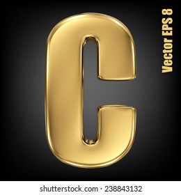 Vector letter C from gold solid alphabet. Uppercase golden font collection. EPS 8