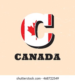 Vector letter C logo design for canadian flag. Canada national icon template. Worldwide country symbol alphabet isolated on color background