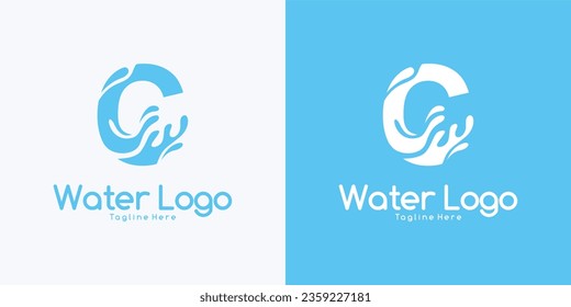 Vector Letter C logo splash water wave logo design concept