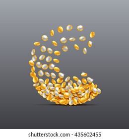 Vector letter C made of coins filling character. Easy to edit