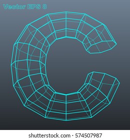 Vector letter C stylized polygonal wireframe model. EPS 8