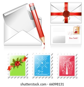 Vektorgrafik. Brief mit Weihnachtsbriefmarken.